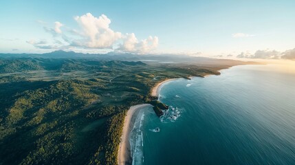 Naklejka premium A view of a beach and a body of water from a helicopter