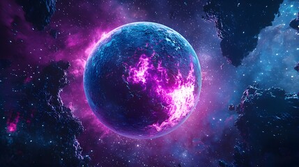 Colorful Cosmic Sphere Surrounded by Galactic Nebula and Stars