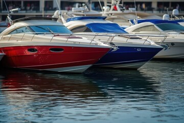A group of boats moored in a peaceful harbor