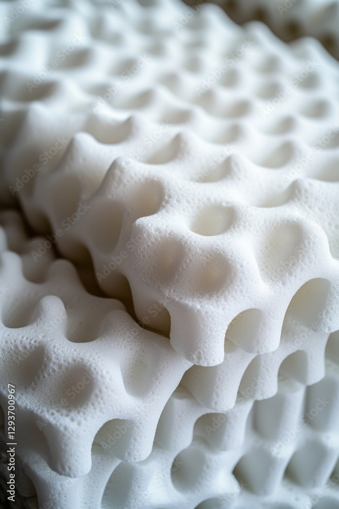 Poster a close-up view of a bed made from foam, often used in photography studios or as a prop in filming