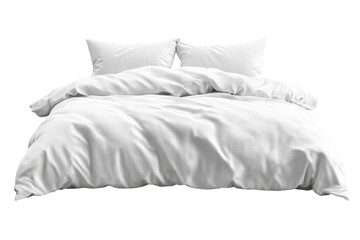 White duvet and pillows isolated on transparent background