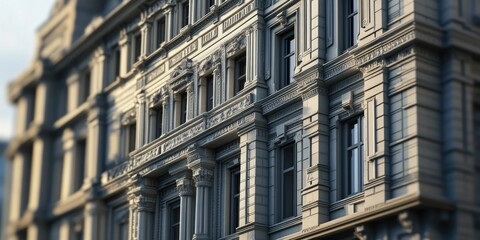 Fototapeta premium A close-up shot of a city building's facade featuring multiple windows and architectural details