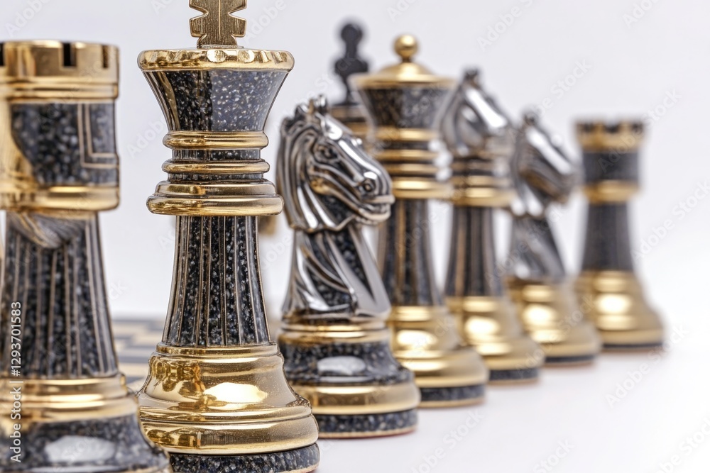 Poster close-up shot of a chess set on a white surface