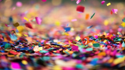 Colorful confetti falling from the sky in slow motion