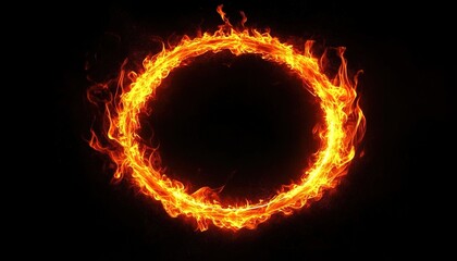 A glowing ring of fire on a black background, 3D rendering
