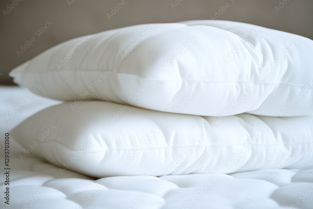 Poster three pillows stacked high on a bed, perfect for propping up and getting comfortable