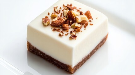 Ice cream in the form of a dessert with white chocolate and nuts. 