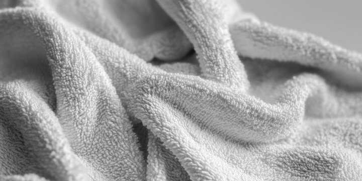 A close-up shot of a white towel lying flat on a table