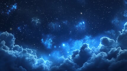 Fototapeta premium Starry night sky clouds background, peaceful scene, night time, ideal for wallpaper, poster, or website backdrop