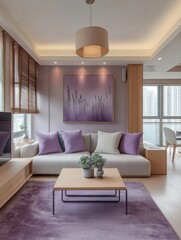 An interior scene showing a living room with furniture and decoration