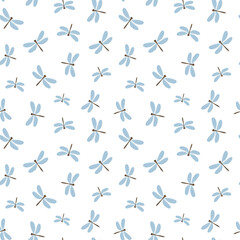 Summer abstract pattern. Minimalistic print with dragonfly insects. Vector illustration. Isolated on white background.