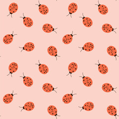 Cute ladybug seamless pattern. Red spring insects with black dots. Vector background. © Alex_Zakharov
