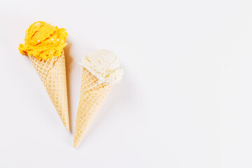 A refreshing ice cream cones set against a white background