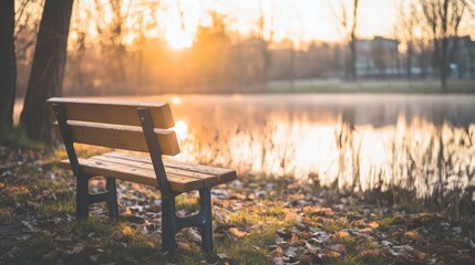 Obraz premium Tranquil sunrise over a calm lake, evoking peace and serenity. 