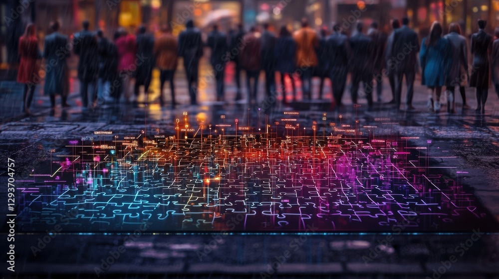 Poster futuristic glowing cityscape with illuminated skyscrapers data driven infrastructure and vibrant dig