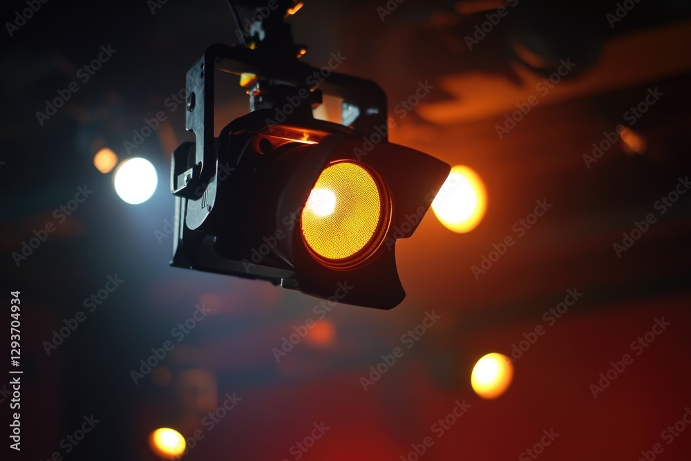 Poster close-up shot of a traffic light with lights in the background