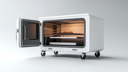 Fototapeta premium Modern White Oven with Open Doors and Metal Tray, Front View, Isolated on White Background