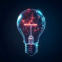Futuristic Light Bulb with Glowing Network Connections and Effects