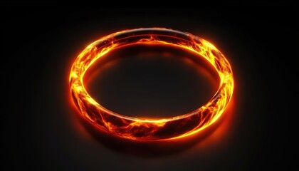 A glowing ring of fire on a black background, 3D rendering