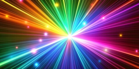 Obraz premium Colorful rays of light in rainbow colors with laser beams and a starburst background, a vector presentation design.