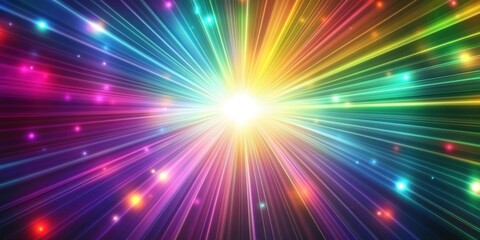 Obraz premium Colorful rays of light in rainbow colors with laser beams and a starburst background, a vector presentation design.