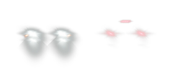 Realistic car headlights. Train moving effect, vector bright lights on transparent background png.	
