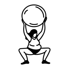 A doodle style icon of a woman doing prenatal exercise with ball 

