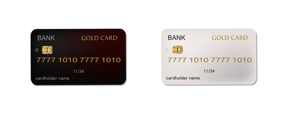 Set of mockups of credit and gift bank cards. Vector template of plastic bank cards png on transparent background.