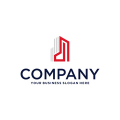 real estate logo design with house and building