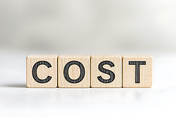 Wooden blocks spelling "COST": A concept representing expenses, value, price, and financial considerations on a clean, bright background.