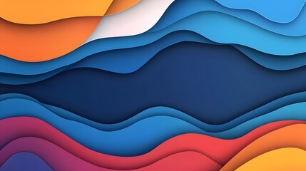 Blue background with colorful wave elements, flat vector style
