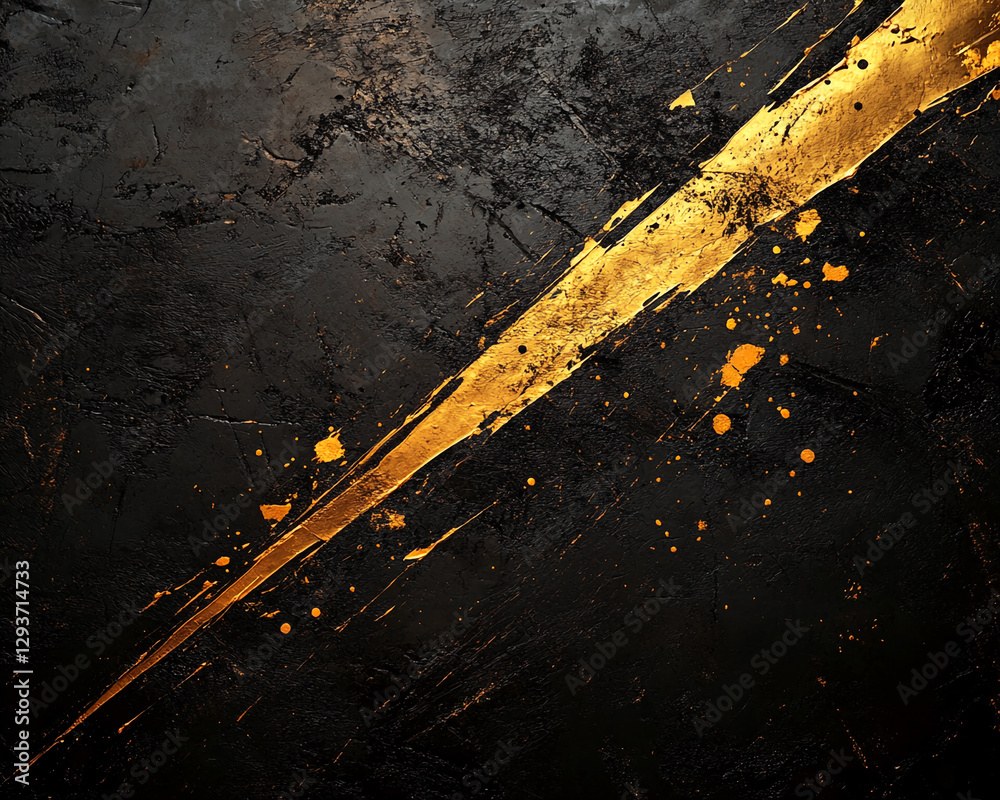 Poster Bold golden paint streaks across a black textured surface, creating a dynamic and artistic abstract composition, symbolizing energy, luxury, and modern creativity.