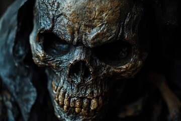 Naklejka premium A close-up view of a human skull sitting on a table