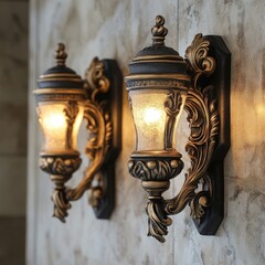 Couple of lights installed on a wall, providing illumination