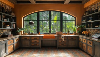 Eclectic Kitchen Interior with Rustic Wood and Indoor Plants - Stylish Home Design