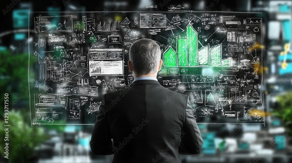 Poster futuristic data visualization and advanced business analytics displayed on a high tech digital inter