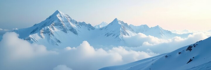 Obraz premium Snowy summits concealed in a shroud of foggy morning, foggy, snowy, morning