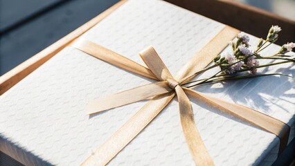 Elegant Gift Wrapped with Gold Ribbon
