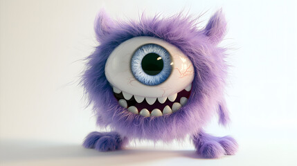 A cartoon monster with a big blue eye and purple fur