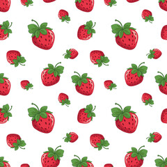 Strawberry seamless pattern. Repeating pattern with strawberries. Summer pattern on transparent background. Juicy red seamless strawberries