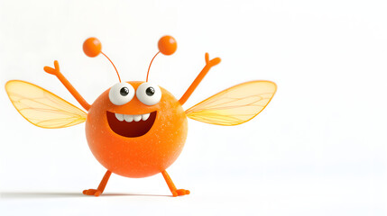 A cartoonish orange bug with big eyes and a smile on its face