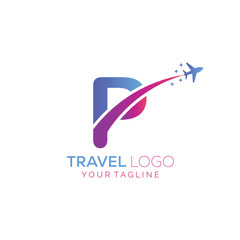 Letter P Travel Logo Design with plane. Icon of P for travel agency logo design.
