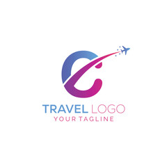 Fototapeta premium Letter C Travel Logo Design with plane. Icon of C for travel agency logo design.