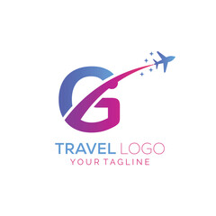 Letter G Travel Logo Design with plane. Icon of G for travel agency logo design.