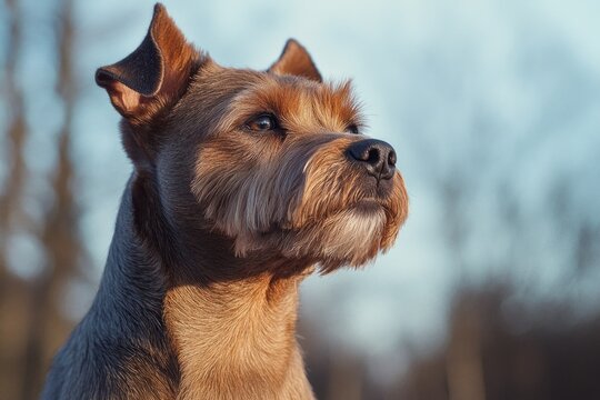 A brown and black dog gazing up at the sky, with a curious expression - Powered by Adobe