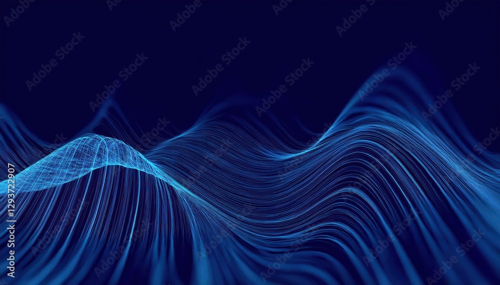 Poster abstract digital blue wave lines with glowing neon grid dots, futuristic 3d network design for techn