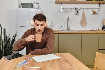 Enjoying a warm drink while preparing for a creative afternoon at home with cozy vibes