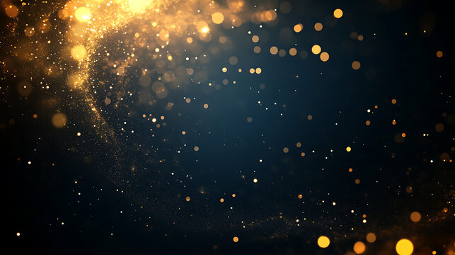 The image is a blurry, gold-toned background with many small, sparkling dots