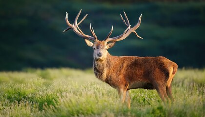 Majestic Red Deer Standing in a Summer Meadow A Vibrant Capture of Natures Majesty in a Gorgeous Palette, Illustrating Wildlife and Natural Grandeur
