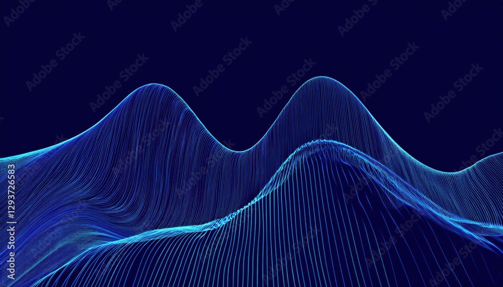 Poster abstract blue digital wave patterns forming fluid lines with 3d topographic effect, futuristic design for tech visuals